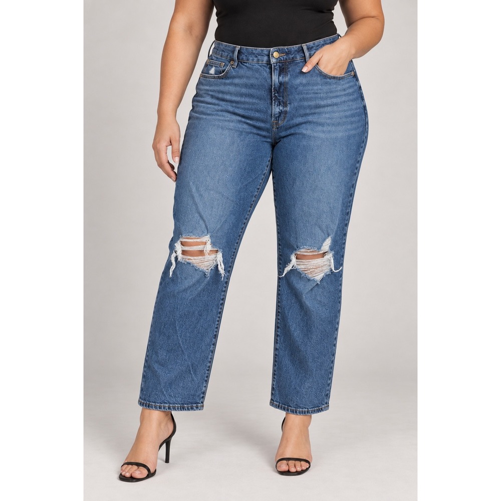 Good American Good Legs Distressed High Rise Straight Leg Jeans Women Size 18